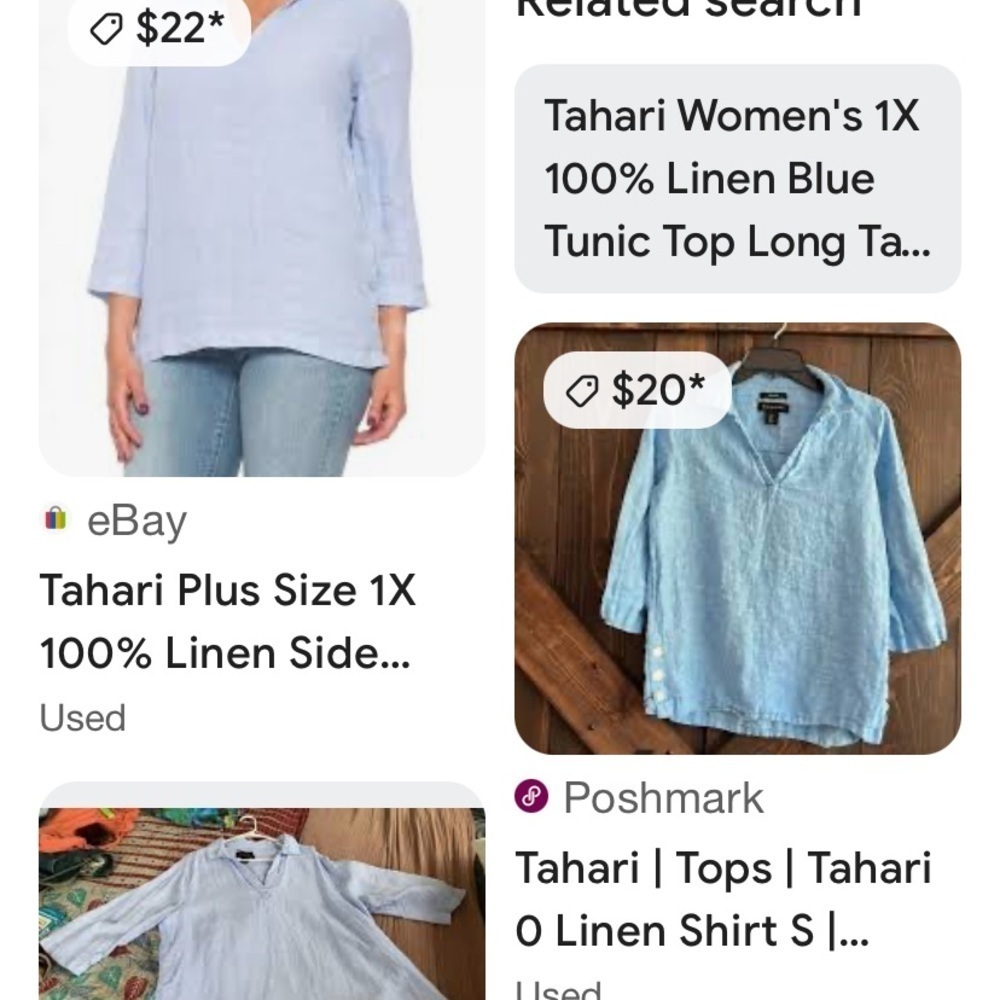 Tahari 100% Linen Blue Tunic Top Small - Picture 7 of 8